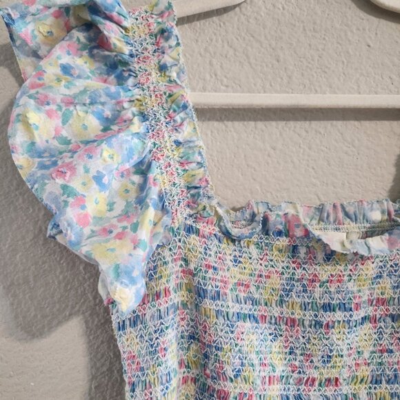 LoveShackFancy Nadja Smocked Mini Dress Ruffle Babydoll Rainbow floral sz medium - Picture 8 of 11